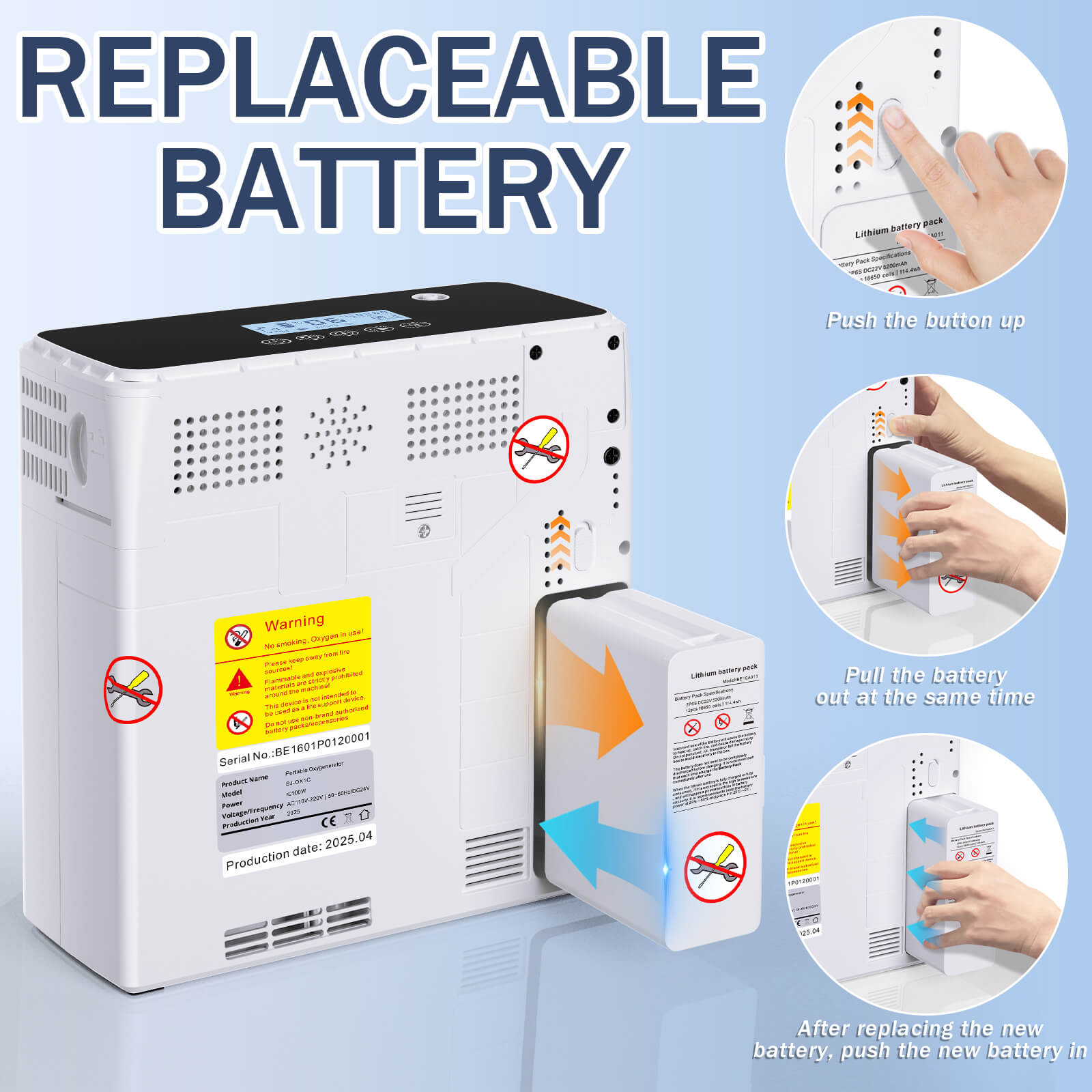 Replaceable battery pack for SJ-OX1C portable oxygen concentrator